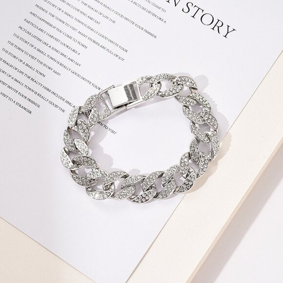 Iced Out White Gold Cuban Diamond Bracelet - Picture 1 of 3